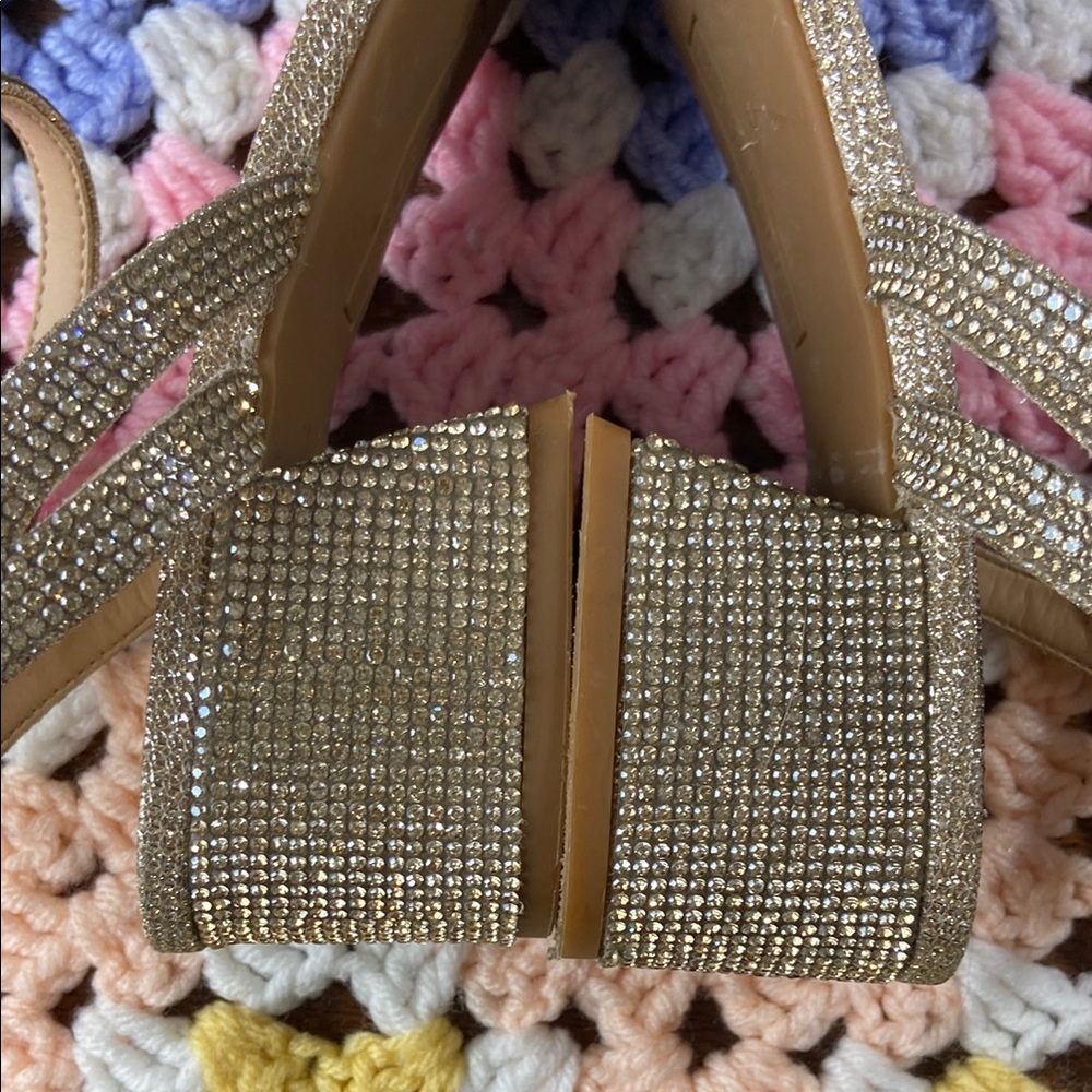 3/$12 Copper Key Waltz Gold Silver Glitter Metallic Shimmer Formal Sandals Heels - Picture 11 of 15